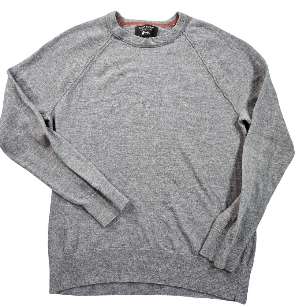 Banana Republic Sweater Mens Large Gray Merino Wool Raglan Crewneck Pullover